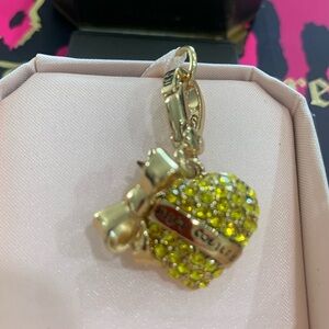 Juicy Couture YELLOW PAVE BANNER PUFF HEART CHARM SWAROVSKI CRYSTALS